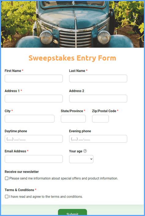 Sweepstake Entry Form Template .
